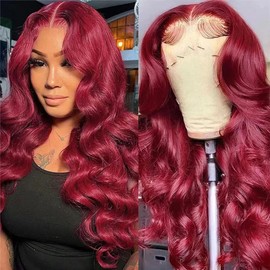 99J Burgundy Lace Front Wigs Human Hair Body Wave 13x4 HD Transparent Lace Front Wigs Human Hair Pre Plucked with Baby Hair 99j Red Wine Human Hair Wigs for Women 30 Inch