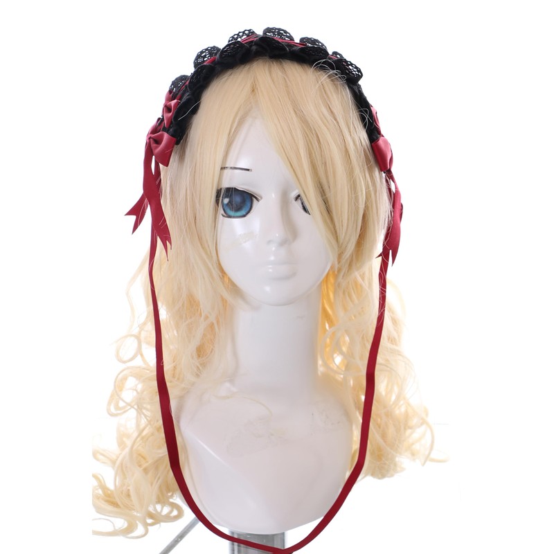 C-07-3 Black Red Maid Lolita Headband with Bow Gothic Hair