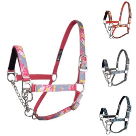 Tahoe Tack Nylon Overlay Cattle Restraint Halter with Padded Noseband (Grey Floral, Large Cattle)
