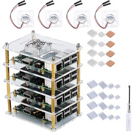 GeeekPi Cluster Case for Raspberry Pi 4 Model B, Pi Case with Cooling Fan and Heatsinks for Raspberry Pi 3 Model B+, Raspberry Pi 3/2 Model B