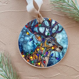 Fastpeace Reindeer Acrylic Ornament - Stained Glass Style Reindeer Ornament Decoration Hanging for Family (Reindeer Acrylic)