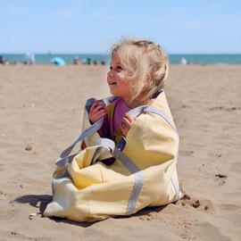 MOMOMUS Große Strandtasche XXL Familie - Wendbar, Gestreiftes und glattes Design, Geräumig - 50x40, Blau-Beige