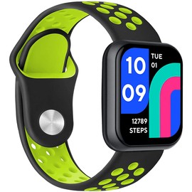 Qunions Sport Bands for Wyze Watch, Quick Release Silicone Waterproof Breathable Soft Replacement Strap for Wyze Watch 44mm 47mm Women Men, (Black/Green)