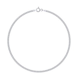 PLANETYS - Flat Curb Chain Bracelet 925 Sterling Silver Rhodium-Plated 2 mm Width Various Lengths 18-19-20-21 cm, Sterling Silver
