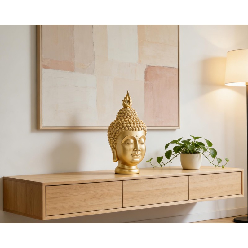 AMOIENSIS Buddha Head Statue (Gold), Ideal for Zen Space, Spiritual