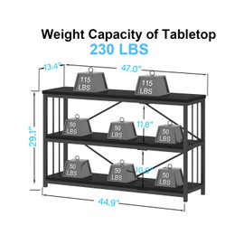 IBF 3 Tier Bookshelf Storage Organizer, Industrial Short Wide Open Horizontal Bookcase, Farmhouse Low Wood Metal Book Shelf for Office, Modern Vintage Etagere in Bedroom Living Room, Rustic Oak, 47 In