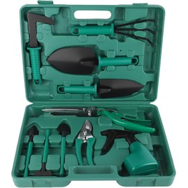 Garden Tools Set 10 Piece - Garden Hand Tool with Ergonomic & Durable Garden Tools Organizer Box, Gardening Kit Gifts for Women, Men, Family