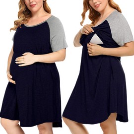 MONNURO Women's Plus Size Labor and Delivery Gown Nursing Nightgown Maternity Sleepwear Dress for Breastfeeding(Navy Blue,4X)