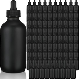 Epakh 50 Pack 4oz Glass Dropper Bottles Black Glass Eye Dropper Container Refillable Bottle with Dropper Round Dropper Dispenser Bottle for Essential Oils Perfumes Lab Travel Home