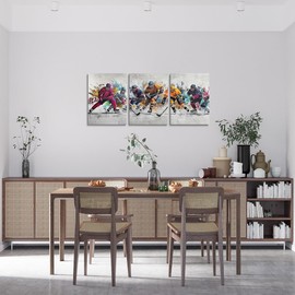 Erosebridal 3 Panels Ice Hockey Canvas Paintings Hockey Sports Artwork Posters Graffiti Art Pictures For Bedroom Office Kitchen Living Room Framed 12X16Inchx3Pcs