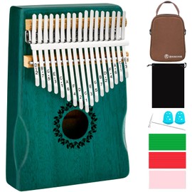 Kalimba Thumb Piano 17 Keys RANMING Mbira Finger Piano Kalimba Gifts for Adults Kids Beginners With Portable Handbag and Tune Hammer Thumb Pianos Finger Harp (Mahogany-Hand Rest-Green)