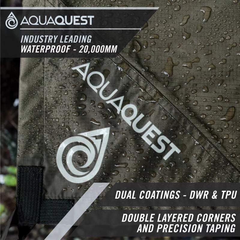 AQUAQUEST Defender 10x7 Camping Tarp - Waterproof, Olive Drab, Outdoors