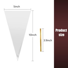 YOLCAR 100 Pack Cone Treat Bags, 5x10 Inch OPP Transparent Snack Bags, Ideal for Festive Gift Wrapping and Candy Packaging