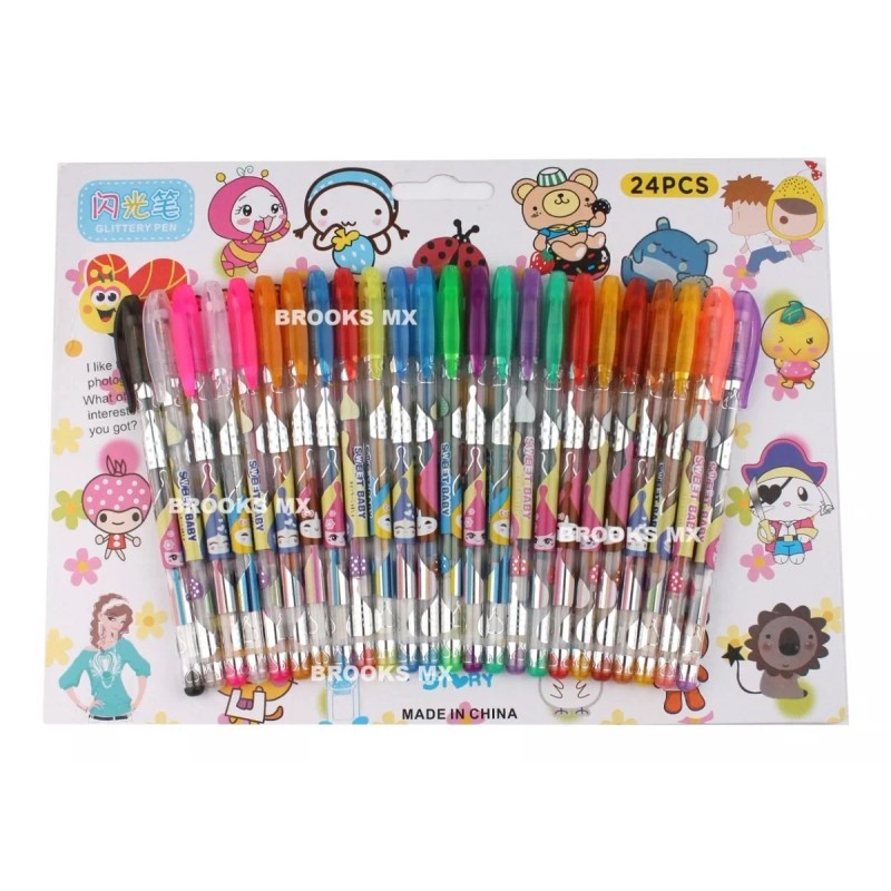 Laxia 24 Pz Pluma De Gel Diferentes Colores Con Glitter