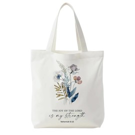 Christliche Stofftasche mit Aufschrift "THE JOY OF THE LORD is your strength" Tragetasche Damen Einkaufstasche Geschenke Tragetaschen Baumwolltasche Christliche Geschenke 40x35cm Stoffbeutel Bedruckt