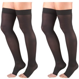 Truform Compression 20-30 mmHg Thigh High Open Toe Stockings Black, Small, 2 Count