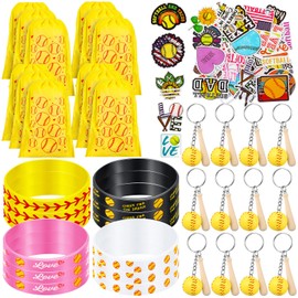 Charniol 86 Pieces Softball Party Favors Set, Including Softball Drawstring Snack Bags Softball Bracelets Goodie Bags Softball Keychain and Stickers Decal Softball Gifts Stuff for Birthday Party Decor