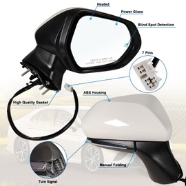 Lqito Right Passenger side Mirror Fits 2018-2024 Toyota Camry with Power Glass, Heated, Turn Signal, Blind Spot Detection and Manual Folding Match to White Replace 8791006840(7Pins)