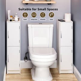 MOHOPE Bathroom Storage Cabinet, Small Corner Floor Cabinet with 2 Doors and Adjustable Shelf, 9.45" Narrow Toilet Paper Cabinets, Bathroom Organizer for Small Space, White