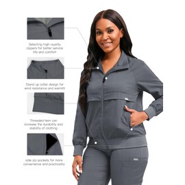 Scrubspro Scrub Jackets long Sleeve Medical Scrub Jackets for Women Zip Front
