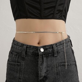 Zaner Sequin Waist Chain 18K Gold Belly Chains Minimalist Beach Bikini Body Chain Waist Jewelry Accessories for Women and Girls（Silvery）