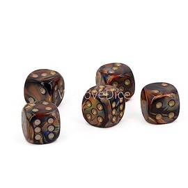 WeLoveBeads W6 Cube (16 mm) in Brown/Gold Dots - Made in Germany - Pack of 5