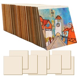 SOSMAR Pack of 52 Wooden Panels 10 x 10 cm for Crafts, Square Wooden Boards 2 mm Plywood Board Multiplex Plate Craft Wood for Pyrography, Fretsaw, Painting, DIY (Square/10 cm x 2 mm)