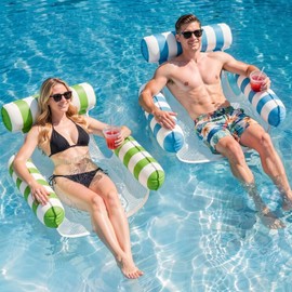 2 Pack Pool Floats for Adults, 4-in-1 Inflatable Pool Hammock Float with Cooling Mesh Seat, Portable Water Hammock Floating Chair Lounge for Pool, Beach, Lake, Hot Tub & Summer Pool Party