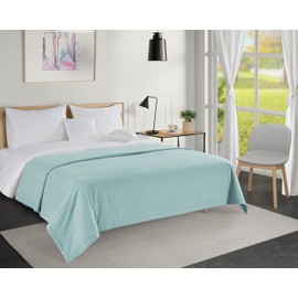 LANE LINEN Queen Size Blanket for Bed – 100% Cotton 320GSM Lightweight Soft Cozy 3-Layer Full Cooling Summer Durable Breathable Self Softening 88”x90” Cool Blue