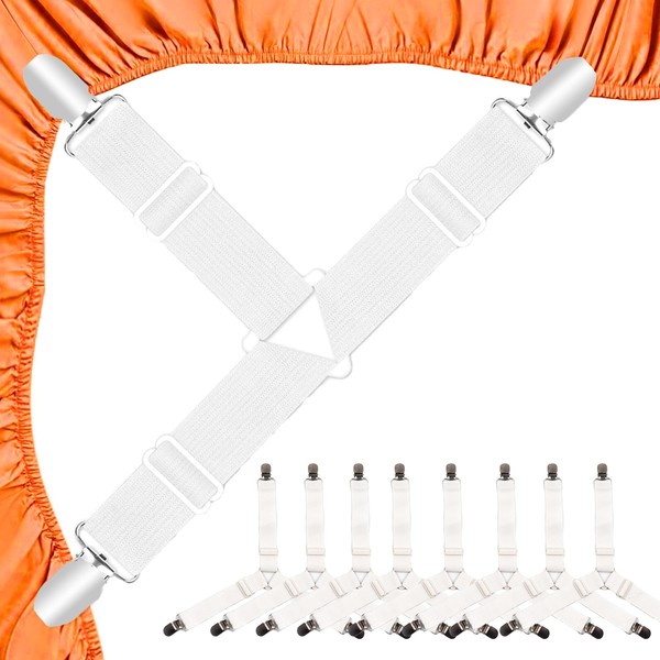 YNR Adjustable Bed Sheet Clips, 8 Pcs Fitted Sheet Straps,