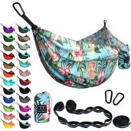 Gold Armour Camping Hammock - XL Double Hammock Portable Hammock Camping Accessories Gear for Outdoor Indoor with Tree Straps, USA Based Brand (Hawaii Blue)