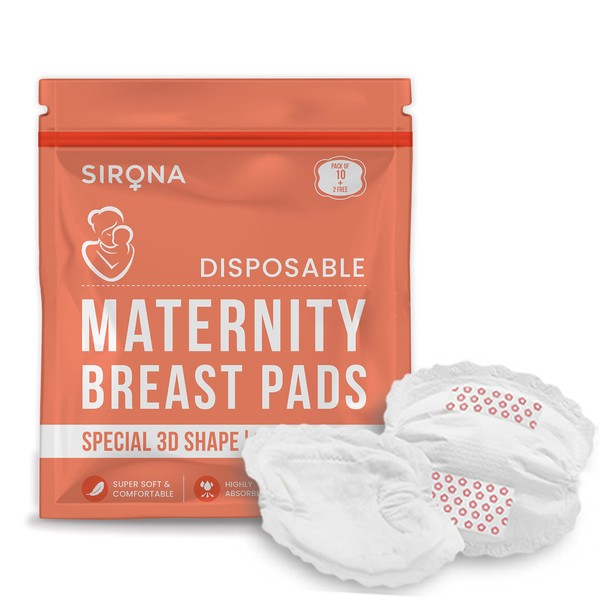 Sirona Disposable Maternity and Nursing Breast Pads for Breastfeeding- 12 Pads