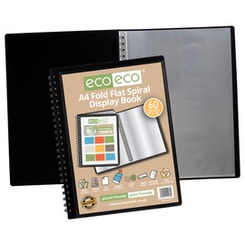 eco-eco A4 50% Recycled 60 Pocket Fold Flat Spiral Bound Display Book, eco135
