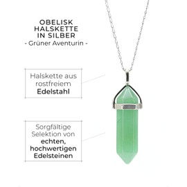 LAVISA Obelisk Gemstone Necklace, Pendant, Real Crystal Chain, Rose Quartz Amethyst, Natural Stone, 55 + 5 cm, Stainless Steel