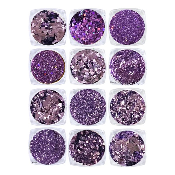 Decoracion Para Uñas Glitter Confetti Hojuelas Morada