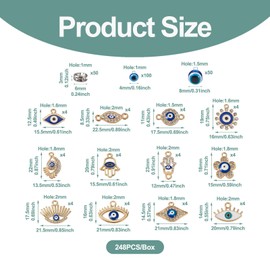 Cheriswelry 248Pcs/Box Evil Eye Charms Jewelry Kit with Golden Enamel Evil Eye Pendants Links Connector Spacer Beads for DIY Necklace Bracelet Earring Jewelry Making Crafts