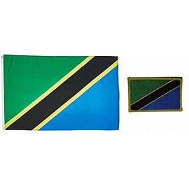 AES Wholesale Combo Set Tanzania Country 3x5 3’x5’ Flag and 2"x3" Patch Fade Resistant Double Stitched Premium Penant House Banner Grommets
