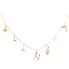 Mikovivi Initial A-Z Shell Letter Necklace, 17.72in Gold Letter Seashell Necklace Pendants Jewelry Beach Charm Necklace Birthday Anniversary Presents for Women Girls(N)