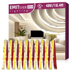 EMITEVER 48V DC COB LED Strip Lights White, 4000K 16.4ft High Density Tape Light, Dimmable Rope Light for Bedroom,Kitchen,Cabinet, 300Lm/ft, 2250LEDs, Ra 90+, UL Listed(Power Supply Not Included)