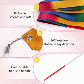 Pack of 6 2M Gymnastics Bands with Rod Dance Band Bands Gymnastics Rhythmic Sports Gymnastics Band Dance Bands for Children Girls Children's Dance Artistic Dance Training Talent Show Christmas Dance