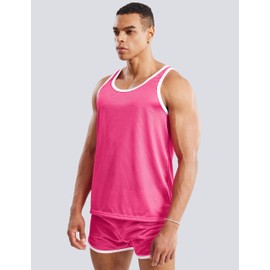 Ouber Men's Mesh Basketball Tank Top Workout Gym T-Shirts Sleeveless Training Shirt, Pink L