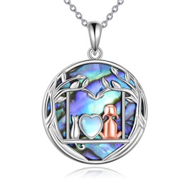 LUHE Cat Necklace for Women Sterling Silver Cat Pendant Jewelry Abalone Shell Necklace Gift for Women Teens