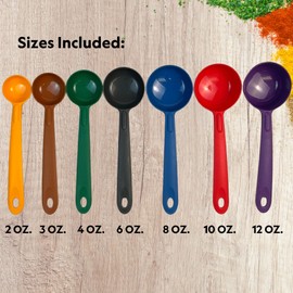 Rite-Size Rite-Size Solid Round Circle Server Set of Portion Control Utensils, Copolymer Plastic Heat Resistant Professional Cooking Spoons, (Set of 7 Servers in Various Sizes and Colors)
