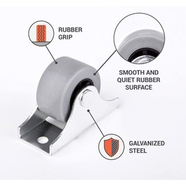 Pack of 4 25 mm Small Wheel Castors for Furniture - Not Swivelling, Non-Plastic Caster, Device & Equipment - Rubber Wheels with Screws (Diameter 25 mm/25 kg)
