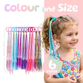 TOKUFAGU 12 PCS Colored Braided Hair Extensions for Kids, Beaded Hair Ties