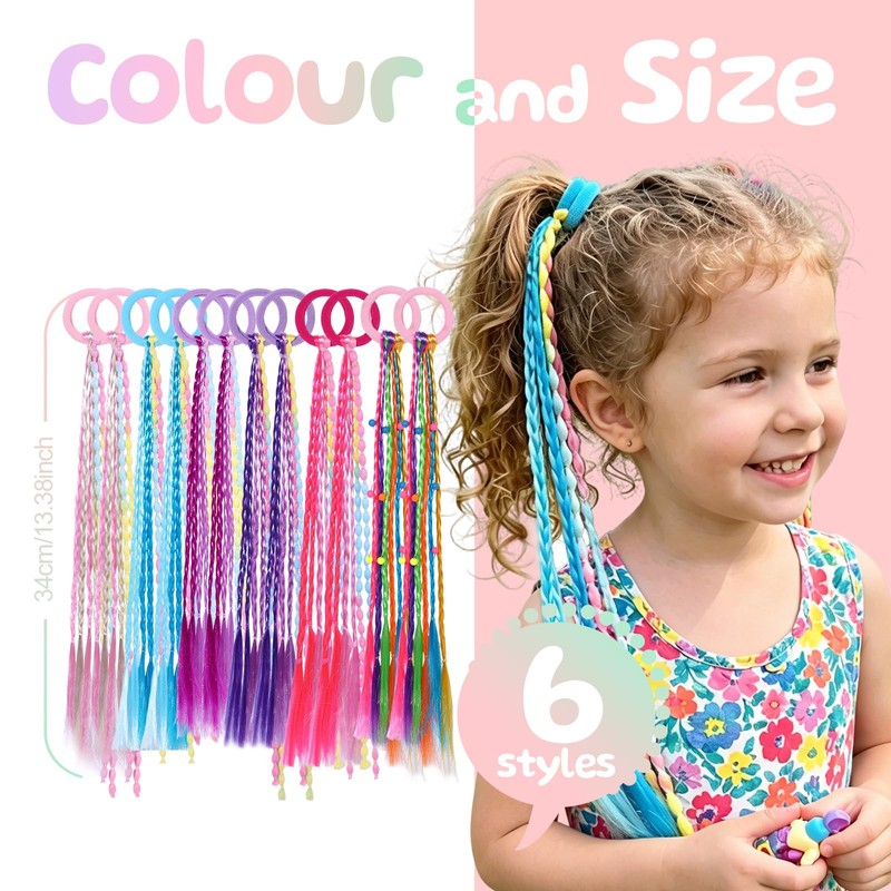 TOKUFAGU 12 PCS Colored Braided Hair Extensions for Kids, Beaded