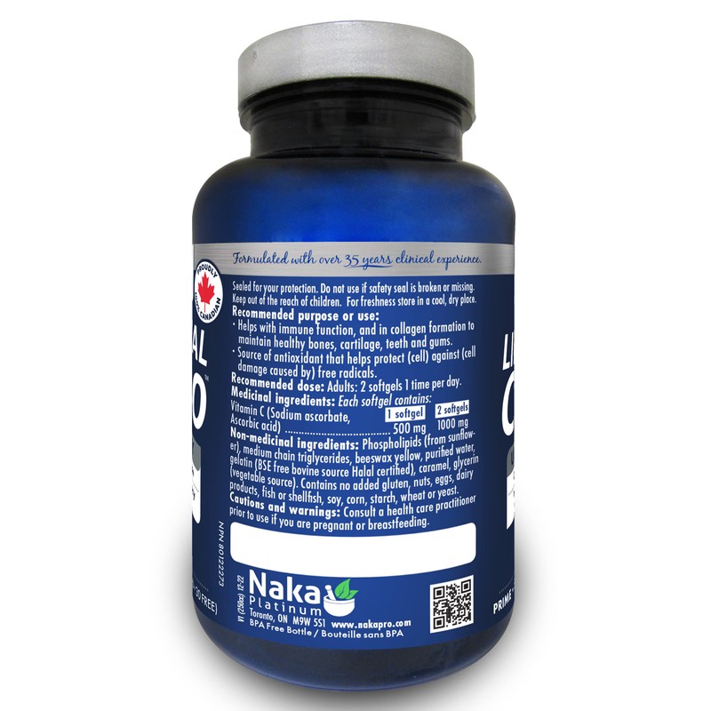 Naka Platinum LIPOSOMAL C1000 featuring 1000 mg/dose Non-Allergen High Potency