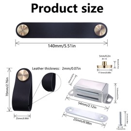 xianzhanEU Set of 4 Furniture Handles, Leather, Black Leather Handles for Furniture with 4 Magnetic Attraction, 1 Screwdriver, 8 Screws for Kitchen Cabinets, Cupboards, Chest of Drawers, Suitcases