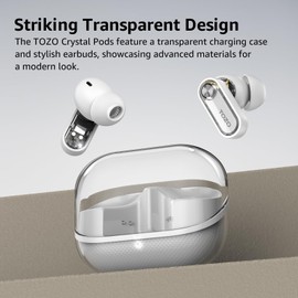 TOZO Crystal Pods Hybrid Active Noise Cancelling Wireless Earbuds, 10mm Drivers Deep Bass, 4 Mics Smart ENC AI Calls, Real-Time AI Translation, 32 EQ via App, Bluetooth 5.4, Crystal Design
