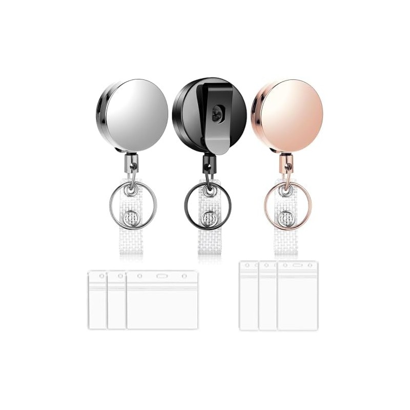 3 Pcs Llavero Retráctil, Gafete de Metal Electrochapado con 6